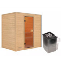 	Sauna traditionnel Selena 2 à 3 places 38mm - poêle 9KW ctrl intégré - sans couronne lumineuse - Woodfeeling