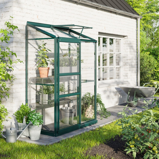 Serre adossée Ida 0,9m² en aluminium émeraude et verre de sécurité 3mm - Vitavia