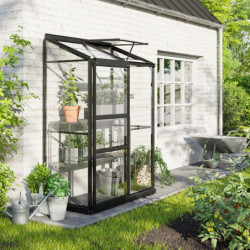 Serre adossée Ida 0,9m² en aluminium noir et verre de sécurité 3mm - Vitavia