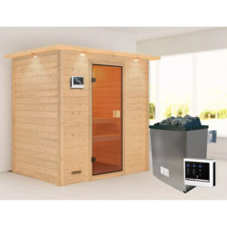 Sauna traditionnel Selena 2 à 3 places 38mm - poêle 9KW ctrl externe - couronne lumineuse - Woodfeeling