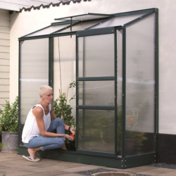 Serre adossée Ida 1,3m² en aluminium émeraude et panneaux PC 4mm - Vitavia