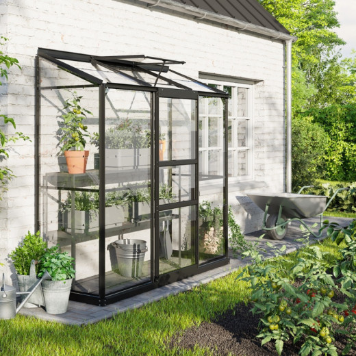 Serre adossée Ida 1,3m² en aluminium noir et verre de sécurité 3mm - Vitavia