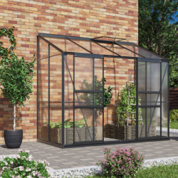 Serre adossée Ida 3,3m² en aluminium noir et panneaux PC 4mm - Vitavia