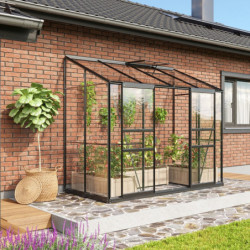 Serre adossée Ida 3,3m² en aluminium noir et verre de sécurité 3mm - Vitavia