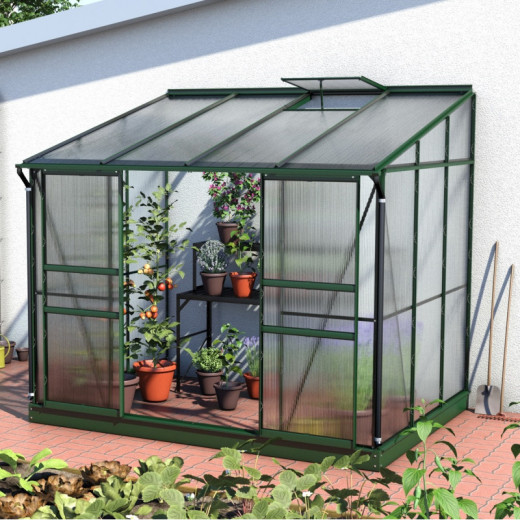 Serre adossée Ida 5,2m² en aluminium émeraude et panneaux PC 4mm - Vitavia