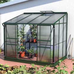Serre adossée Ida 5,2m² en aluminium émeraude et panneaux PC 6mm - Vitavia