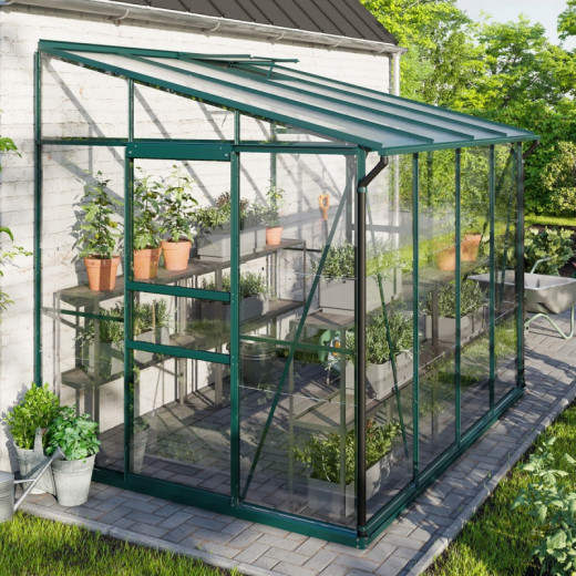 Serre adossée Ida 5,2m² en aluminium émeraude et vitrage combiné - Vitavia