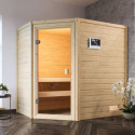 Sauna traditionnel d’angle Jella 2 à 3 places 38mm - poêle 9KW ctrl externe - sans couronne lumineuse - Woodfeeling
