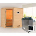 Sauna traditionnel d’angle Jella 2 à 3 places 38mm - poêle 9KW ctrl externe - sans couronne lumineuse - Woodfeeling