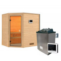 Sauna traditionnel d’angle Jella 2 à 3 places 38mm - poêle 9KW ctrl externe - sans couronne lumineuse - Woodfeeling