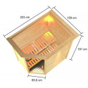 Sauna traditionnel d’angle Jella 2 à 3 places 38mm - poêle 9KW ctrl externe - couronne lumineuse - Woodfeeling