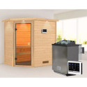 Sauna traditionnel d’angle Jella 2 à 3 places 38mm - poêle Easy Bio 9000W - couronne lumineuse - Woodfeeling