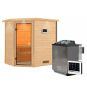 Sauna traditionnel d’angle Jella 2 à 3 places 38mm - poêle Easy Bio 9000W - couronne lumineuse - Woodfeeling