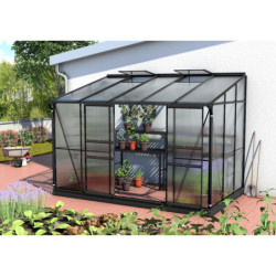 Serre adossée Ida 6,5m² en aluminium noir et panneaux PC 6mm - Vitavia