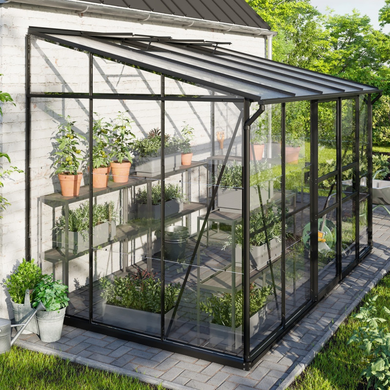 Serre adossée Ida 6,5m² en aluminium noir et vitrage combiné - Vitavia