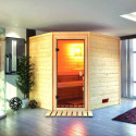 Sauna traditionnel d’angle Elea 3 à 4 places 38mm - poêle 9KW ctrl intégré - sans couronne - Karibu
