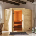 Sauna traditionnel d’angle Elea 3 à 4 places 38mm - poêle 9KW ctrl intégré - sans couronne - Karibu