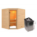 Sauna traditionnel d’angle Elea 3 à 4 places 38mm - poêle 9KW ctrl intégré - sans couronne - Karibu