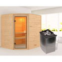 Sauna traditionnel d’angle Elea 3 à 4 places 38mm - poêle 9KW ctrl intégré - sans couronne - Karibu