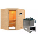 Sauna traditionnel d’angle Elea 3 à 4 places 38mm - poêle 9KW ctrl externe - sans couronne - Karibu