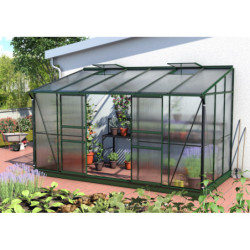 Serre adossée Ida 7,8m² en aluminium émeraude et panneaux PC 4mm - Vitavia