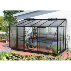Serre adossée Ida 7,8m² en aluminium noir et panneaux PC 6mm - Vitavia