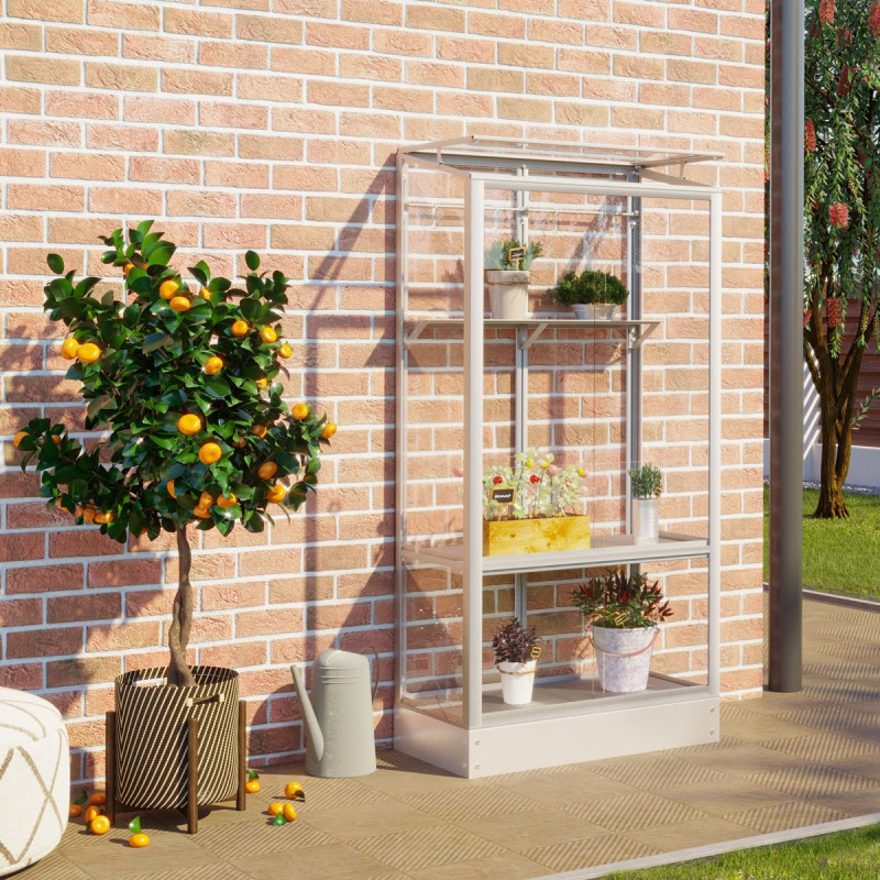 Mini-serre Polis 0,35m² en alu anodisé et verre ESG 3mm – fondation en acier – Vitavia