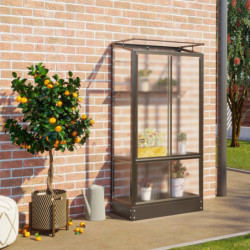 Mini-serre Polis 0,35m² en alu noir et PC 4mm – fondation en acier – Vitavia