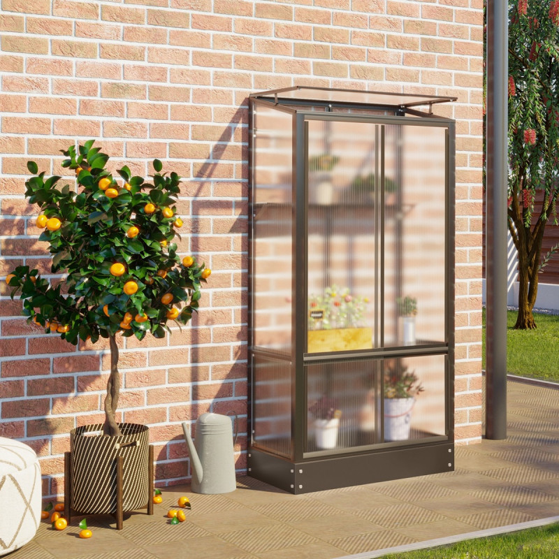 Mini-serre Polis 0,35m² en alu noir et PC 4mm – fondation en acier – Vitavia