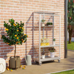 Mini-serre Polis 0,35m² en alu anodisé et verre ESG 3mm – sur roulettes – Vitavia