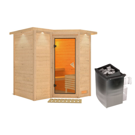 Sauna traditionnel Sahib 1 avec couronne - poêle 9KW ctrl intégré - KARIBU