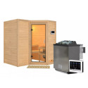 Sauna traditionnel 38mm 4 à 5 places Sahib 1 sans couronne - poêle Easy Bio 9000W - porte en verre clair KARIBU