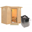 Sauna traditionnel 38mm 4 à 5 places Sahib 1 - poêle 9KW ctrl intégré - couronne et porte en verre clair KARIBU