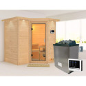 Sauna traditionnel 38mm 4 à 5 places Sahib 1 - poêle 9KW ctrl externe - couronne et porte en verre clair KARIBU