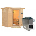 Sauna traditionnel 38mm 4 à 5 places Sahib 1 - poêle 9KW ctrl externe - couronne et porte en verre clair KARIBU