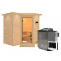 Sauna traditionnel 38mm 4 à 5 places Sahib 1 - poêle Easy Bio 9000W - couronne et porte en verre clair KARIBU