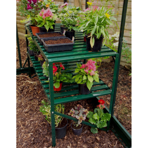 Table à deux niveaux en aluminium émeraude – L121cm – pour les serres de jardin Vitavia