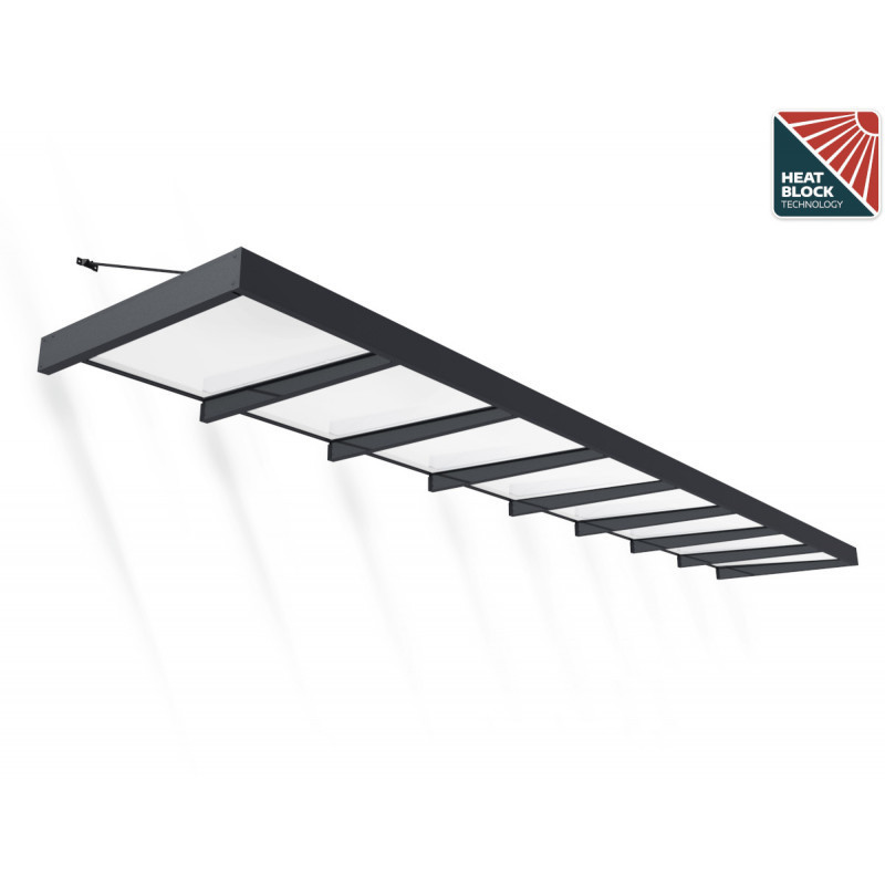 Auvent marquise en aluminium gris foncé et acrylique blanc Sophia™ XL 8000 – Canopia