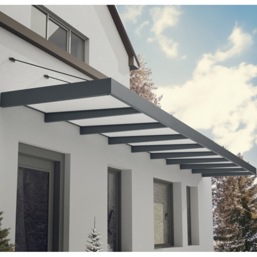 Auvent marquise en aluminium gris foncé et acrylique blanc Sophia™ XL 9000 – Canopia