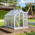 Mini-serre Merlin 0,83m² en alu anodisé et PC 4mm – fondation en acier – Vitavia