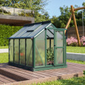 Mini-serre Merlin 0,83m² en alu émeraude et PC 4mm – fondation en acier – Vitavia