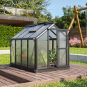 Mini-serre Merlin 0,83m² en alu noir et PC 4mm – fondation en acier – Vitavia