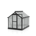 Mini-serre Merlin 0,83m² en alu noir et PC 4mm – fondation en acier – Vitavia