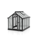 Mini-serre Merlin 0,83m² en alu noir et PC 4mm – fondation en acier – Vitavia