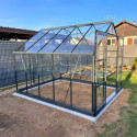 Serre de jardin Prima 7,42m² en aluminium anthracite et verre trempé 4mm - Green Protect