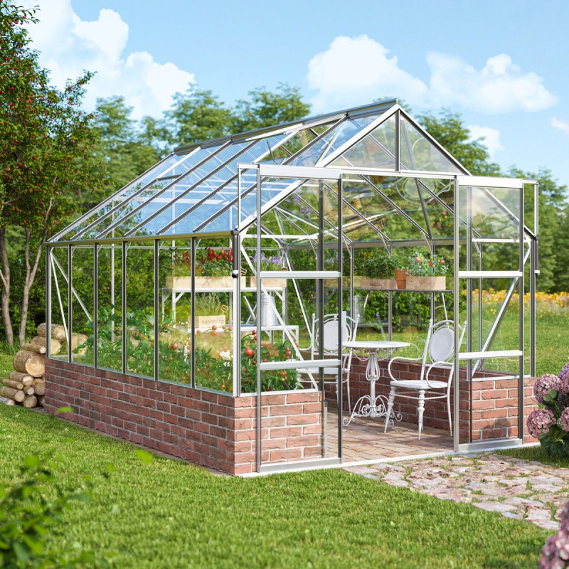 Serre Cassandra 9,9m² en alu anodisé et verre de sécurité - sans pierres de socle - Vitavia