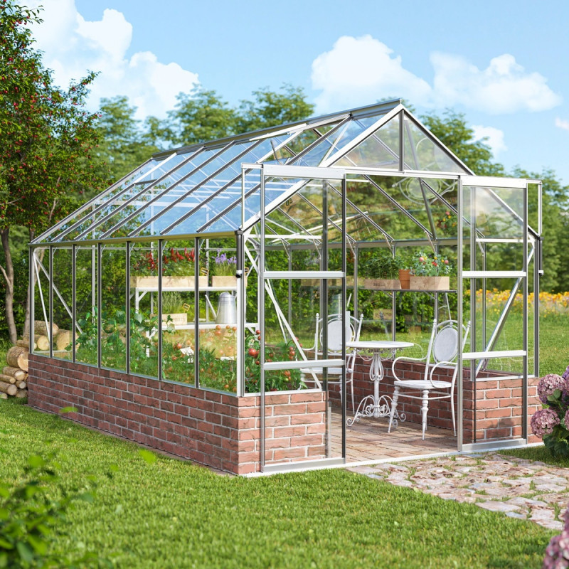 Serre Cassandra 11,5m² en alu anodisé et verre de sécurité - sans pierres de socle - Vitavia