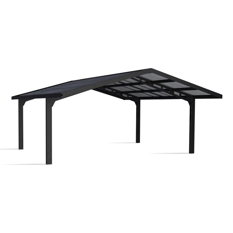 Carport double Sydney Apex 572x586cm en aluminium noir et polycarbonate - Canopia by Palram
