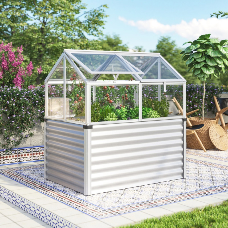 Mini-serre Gamma 1m² en alu anodisé et verre 3mm sur châssis froid élevé – Vitavia