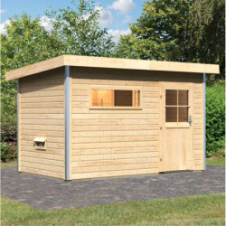Sauna d'extérieur SKROLLAN 1 en bois massif 38mm 4 à 6 places avec porte classique KARIBU